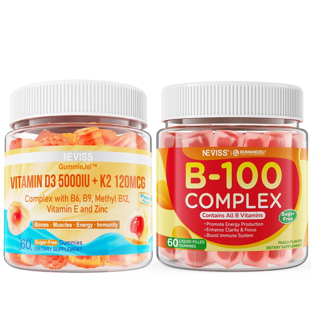 NEVISS Vitamin D3 K2 Gummies + Vitamin B100 Complex