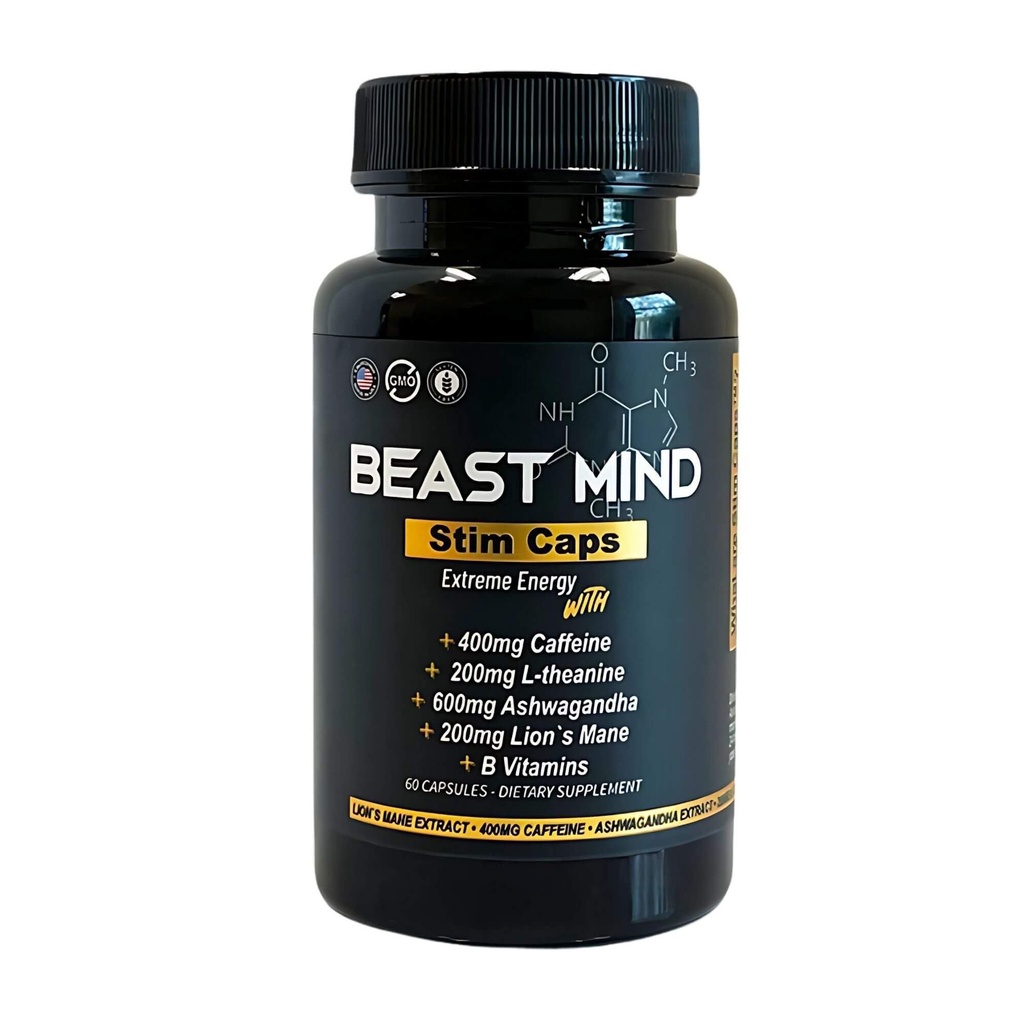 Beast Mind Extreme Energy Pills | 400mg Caffeine | 600mg Ashwagandha | 200mg Lions Mane | Increased Energy & Focus & Mood | Pre-Workout Supplement