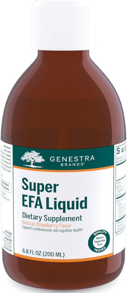 Genestra merker Super EFA flytende ® EFA Supplement til støtte kardiovaskulær, hjerne, øyne og nerver ® 6,8 fl. oz | Naturlig jordbær flavor