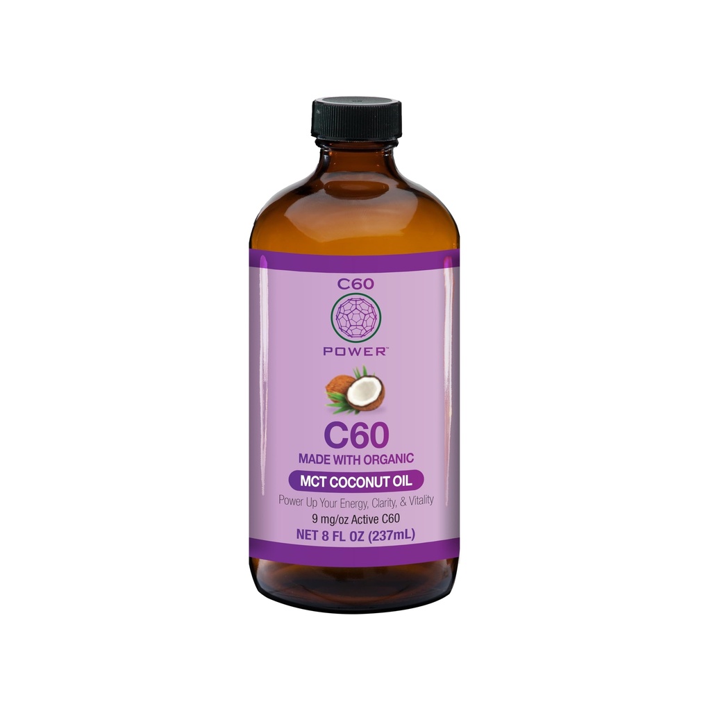 C60 Power C60 in Organic MCT Coconut Oil - Natural Wellness & Antioxidant Supplement for Men & Women, 99.99% Pure Carbon Fullerenes, Promotes Energy, Brain Function, & Stamina - 8 fl oz Bottle