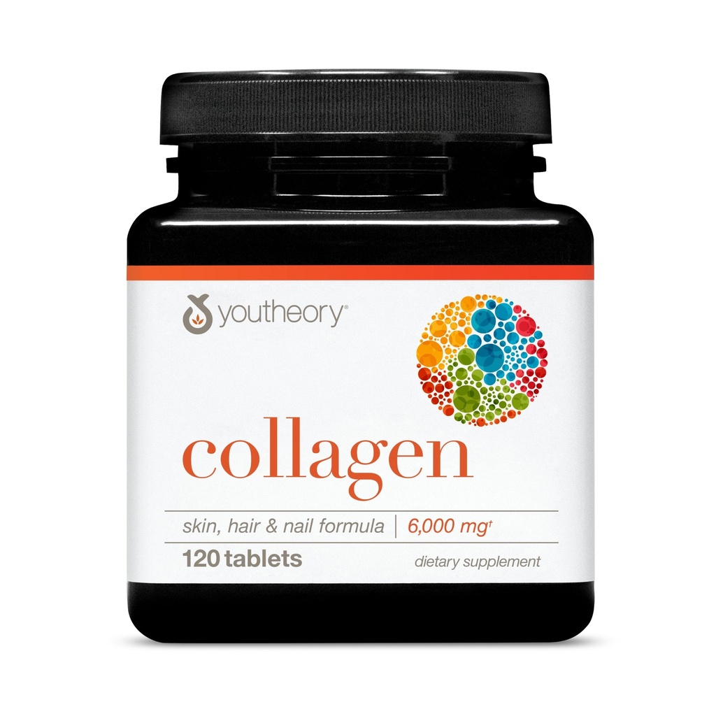 Youtheory Advanced Collagen with Vitamin C - 6,000 mg Hydrolyzed Collagen Peptides & Amino Acids - Hair, Nails, Joints & Bones Support - 120 Tablets (20-Day Supply)*