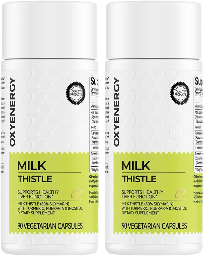 OxyEnergy Silymarin Milk Thistle 300mg kivonat C-vitaminnal, Inositol & Pueraria, máj méregtelenítő és javítási támogatás, antioxidáns támogatás, 90 kapszula, csomag 2