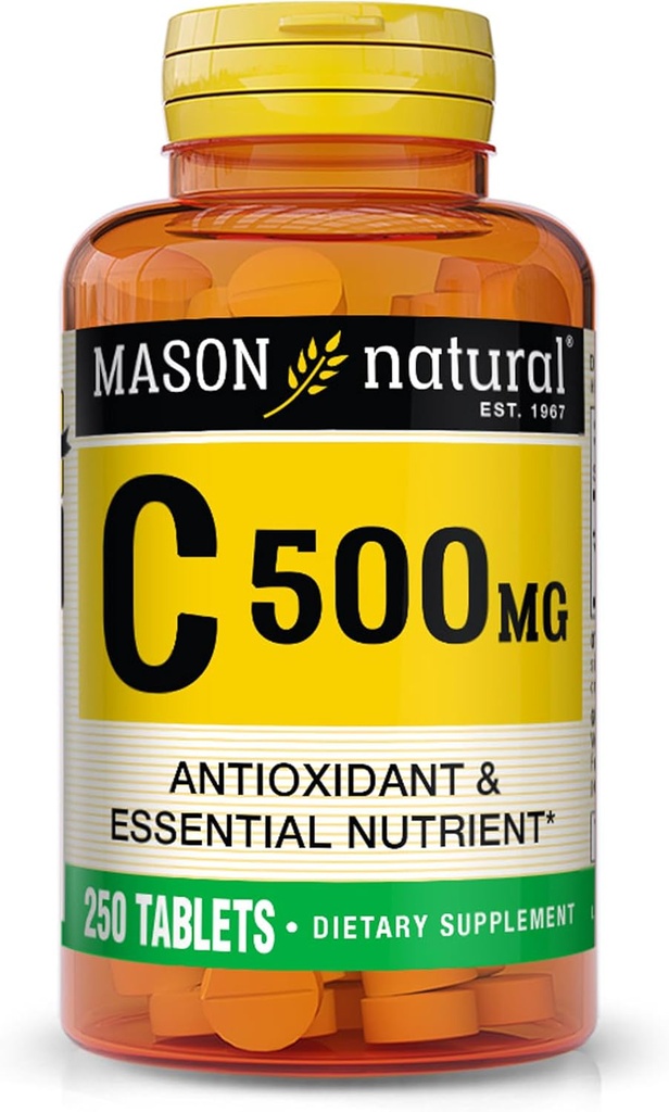 MASON NATURAL Vitamina C 500 mg - Apoia un sistema inmunitario saudable, antioxidante e nutrientes esenciais, 250 comprimidos