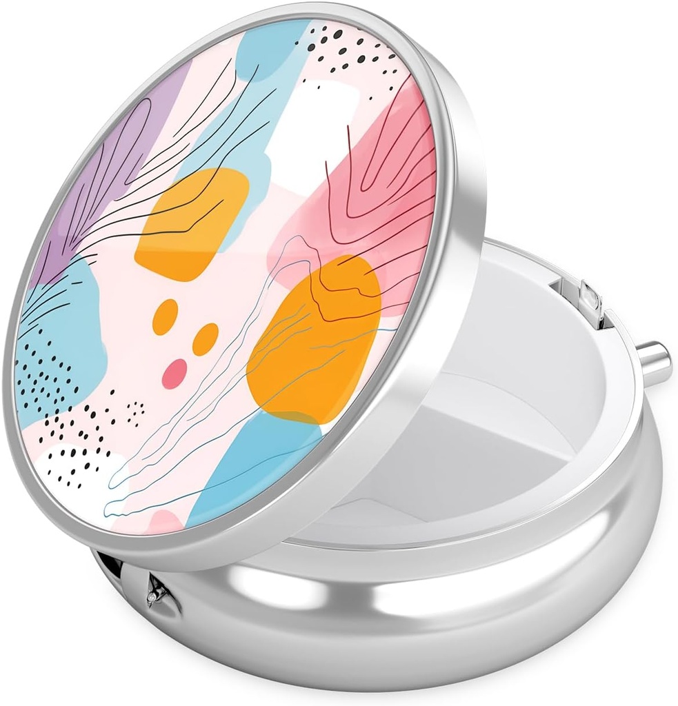 Nipichsha Pill Box, малък калъф за хапчета за чанта и джоб, Cute Travel Medicine Organizer, Преносима медицина контейнер за задържане на витамини, лекарства, рибено масло и добавка, A01-Art стил модел