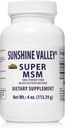 Sunshine Valley ® Super MSM Supplement - Metilsulfonilmethane MSM Crystals Toz Birləşdirmək, Nails, Saç & Skin Health - 100% Pure Toz, Unflavored, Dietary Supplement - 4 oz