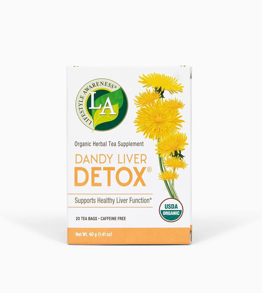 Чай для осознания образа жизни, бесплатный кофеин Dandy Liver Detox Tea, 20 Count