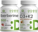 DEAL SUPPLEMENT Vitamin D3 5000iu + K2 100mcg Softgels & Berberine Supplement with Yohimbine Bundle – Essential Sunshine Vitamins – High Absorption Hydrochloride HCl Forms