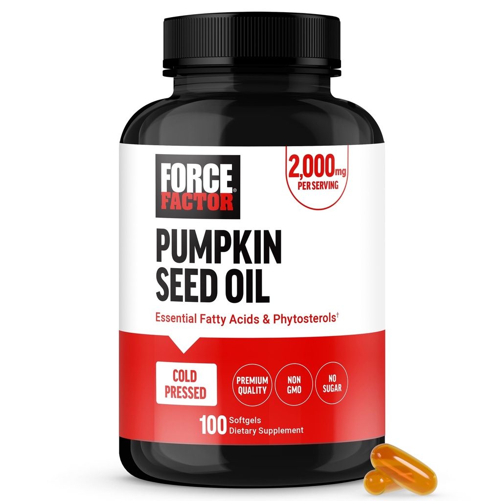 Force Factor Pumpkin Seed Oil Capsules, Phytosterols Supplement with Essential Fatty Acids, Made with Cold Pressed Pumpkin Oil, Premium Quality, Non-GMO, 100 Softgels
