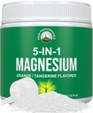 5-in-1 Magnesium Powder Drink for Women & Men. Magnesium Glycinate + Citrate + Malate + Chelate + Taurate. Great Tasting Vegan Supplement for Muscle Relaxation, Sleep, Cramps. Orange Flavor
