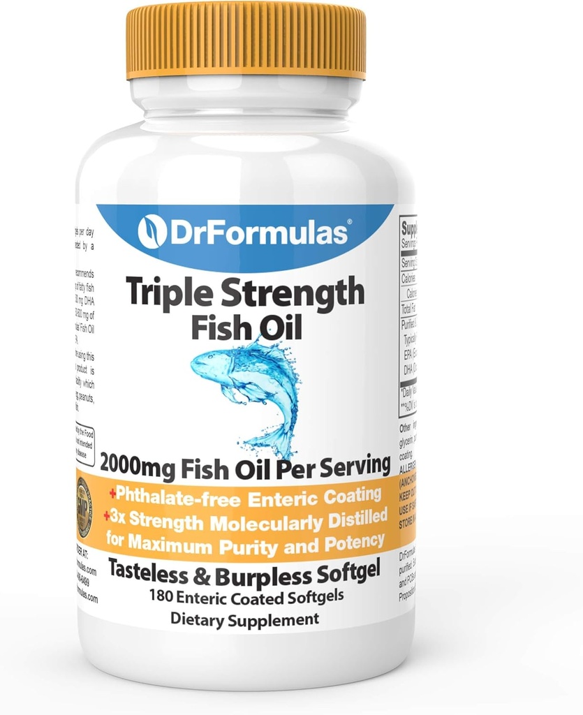 DrFormulas 2000mg Triple Tugevus Omega 3 Kalaõli EPA ja DHA, 180 Burpless Softgels