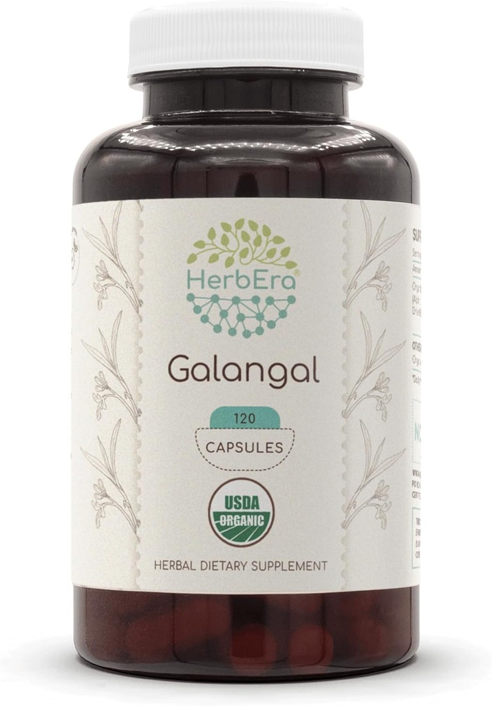 HerbEra Galangal 120 kapszula, 500 mg, USDA Organic Galangal (Alpinia Galangal) Szárított gyökér (120 kapszula)