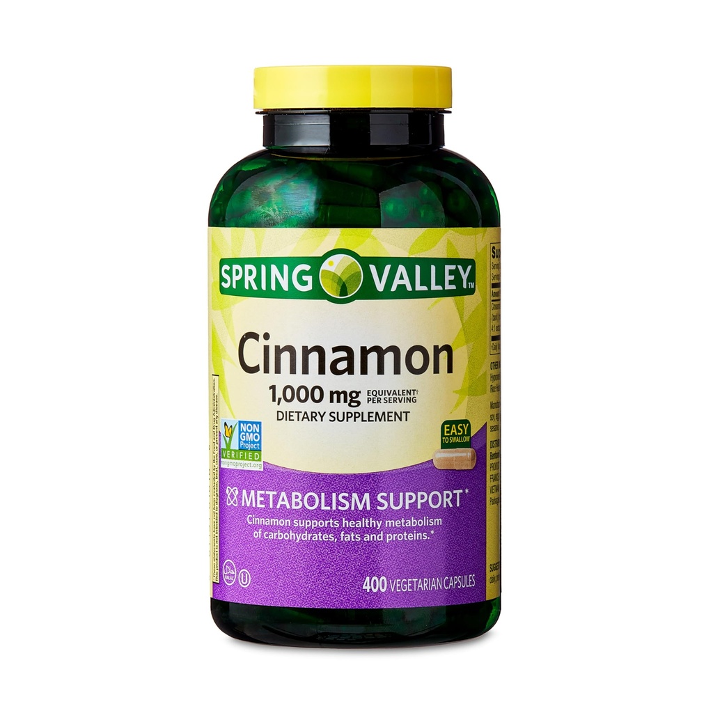Spring Valley Cinnamon Dietary Supplement, 1000 mg, 400 Count - Cinnamon Supplements, Cinnamon Capsules, Cinnamon