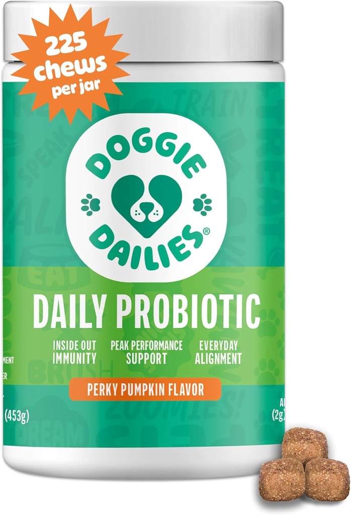 Doggie Dailies Probiotica voor honden - Geavanceerde Honden Probiotica met Prebiotica - Bevordert Digestieve Gezondheid - Ondersteunt Immune System en Algemene Gezondheid (Pumpkin) 225 Zachte Kauwen