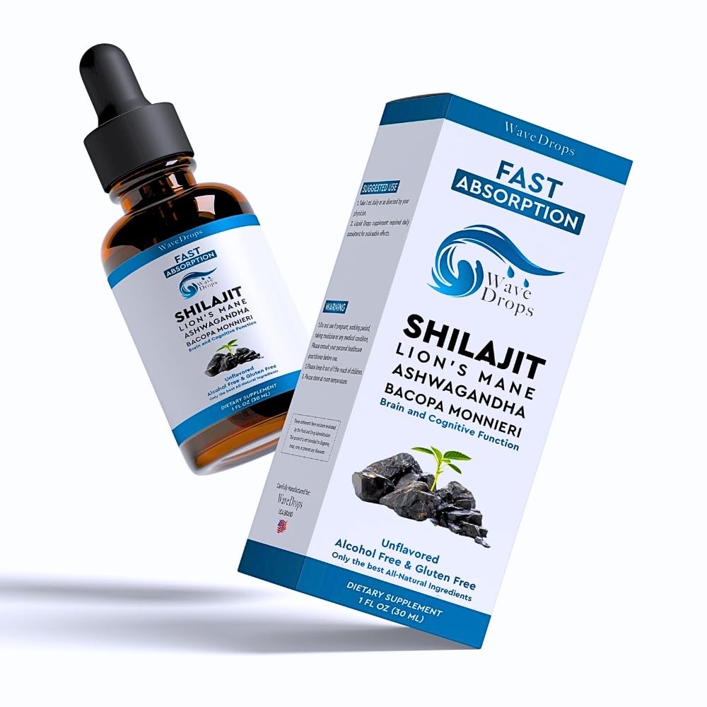 Lion's Mane - Shilajit - Ashwagandha - Bacopa Monnieri Liquid Drops | for Stress, Memory Booster,Focus | All Natural Ingredients 1Fl Oz (1)