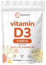 Micro Ingredients Vitamin D3 5,000 IU, 500 Softgels | Virgin Coconut Oil | Cholecalciferol Form | Bone, Immune & Heart Support | Easy to Swallow, Non-GMO