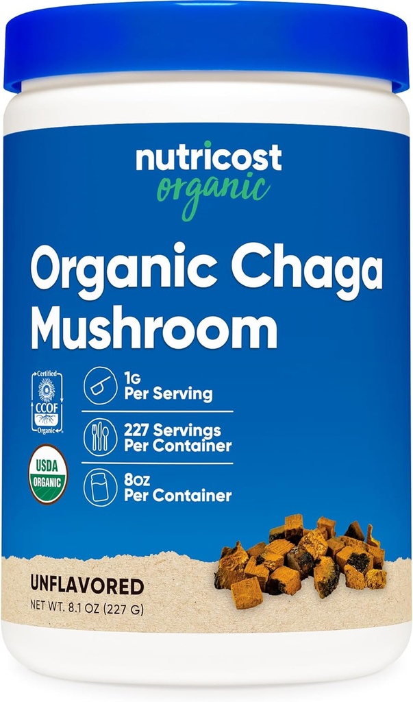 חומצה 100% אורגני Chaga Mushroom אבקת 8oz (227 משרתים) - מוסמך USDA אורגני, Gluten Free & non-GMO
