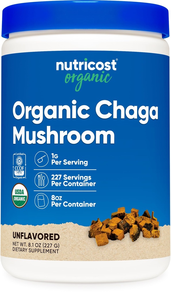 Nutricost 100% Organic Chaga Mushroom Powder 8oz (227 Servings) GMO-Free | Certified USDA Organic, Gluten-Free