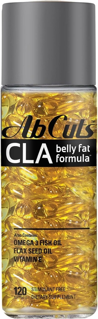 CLA Belly Fat Formula - 120 Easy-to-Swallow Softgels - Ómega 3 Fish Oil, Flaxseed Oil e Vitamina E - Ajuda a aumentar o fornecimento antioxidante e composição saudável do corpo