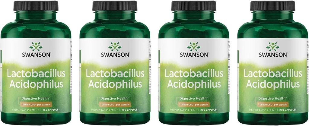 Swanson Lactobacillus Acidophilus - Suplemento Probiótico de Apoio à Saúde Digestiva com 1 bilhão de UFC por cápsula - Promove a Saúde Bowel e GI Tract - (250 Cápsulas) 4 Embalagem