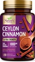 Ceylon Cinnamon Capsules - Certified Organic Ceylon Cinnamon Powder - 100% Extra Strength Cinnamon Pills - Energy & Heart Support - Gluten Free & Sugar Free Supplement - Bottled in USA - 120 Capsules
