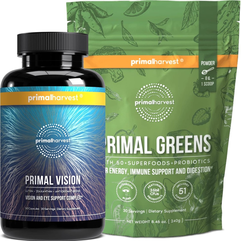 Primal Harvest Greens Toz & Vizyon Kadın ve Erkekler Vizyon ve Göz Destek Kompleksi Lutein, Zeaxanthin Sche