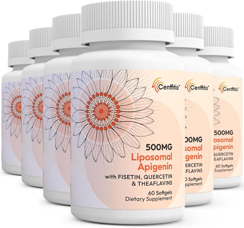 Liposominis apigeninas 500 mg Softgels - Optimalus Apigenino priedas su Fisetinu, Quercetinu ir Theaflavinais - 12 mėnesių tiekimas