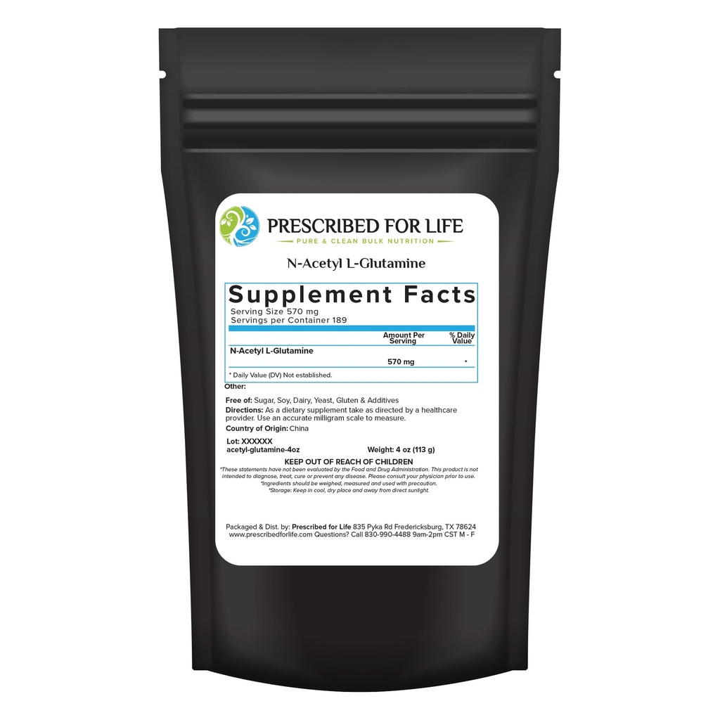 Prescribed For Life N Acetyl L Glutamine Powder, Pure L Glutamine Amino Acids Supplement (113g)