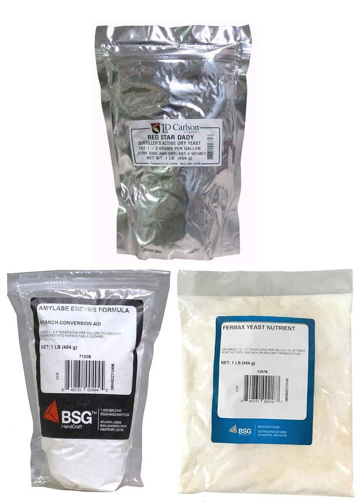 1 lb Amylase Enzima - 1 lb DADY Destiladores Levedura - 1 lb Fermax Nutriente