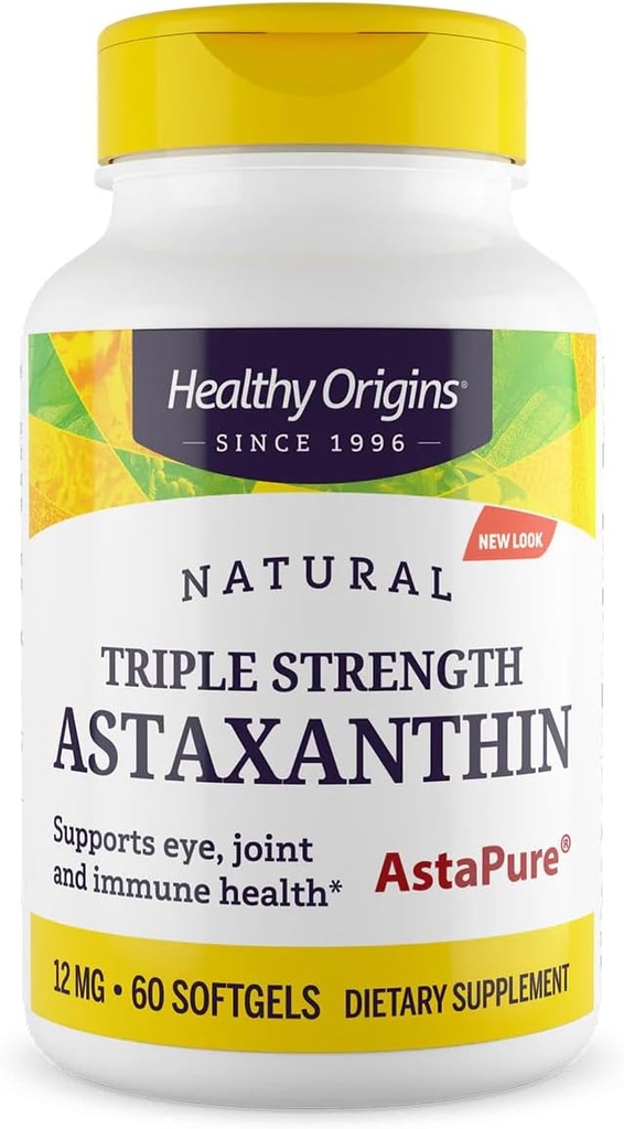 Fonts de salut Astaxanthin 12 mg (Natural, Astapure, Triple La força, No-GMO, Guten Free, implementació d' ulls, suport de paritària, implementació de l'Imuny), 60gelis