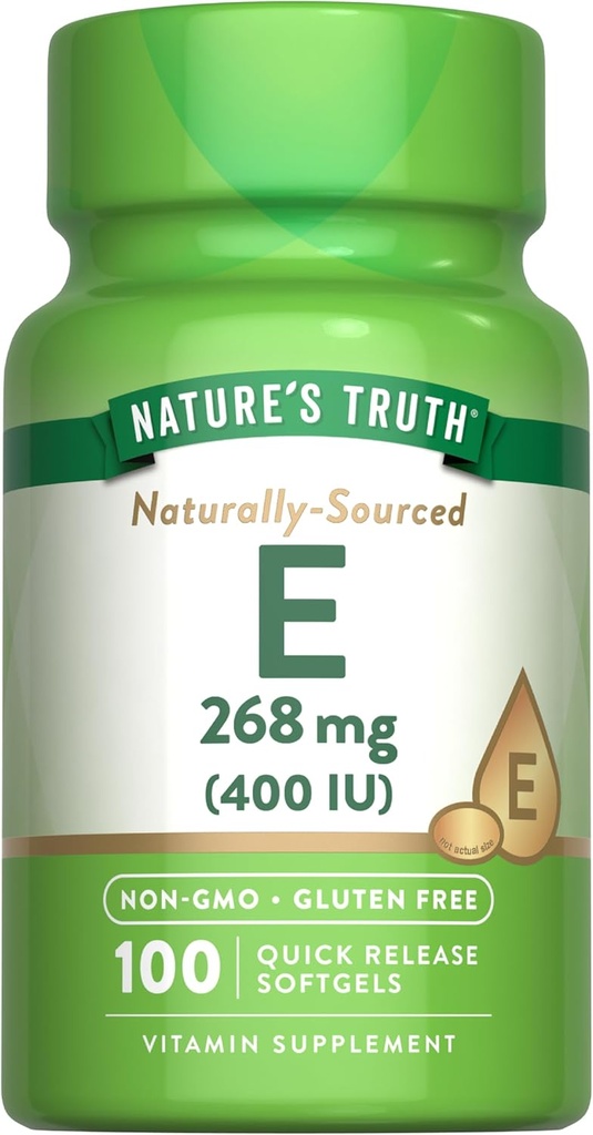 Vitamina E 400 IU Softgels | 268mg | 100 Count | Non OGM & Gluten Supplemento gratuito