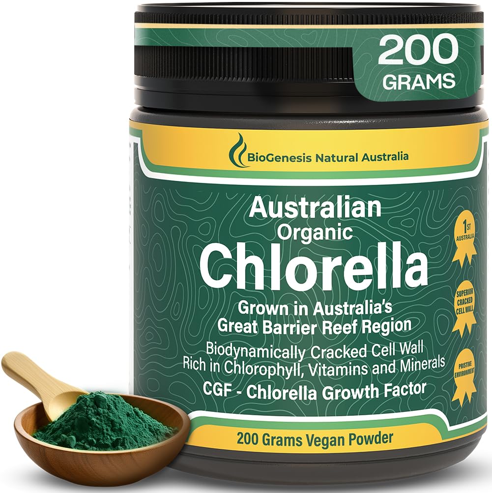 Biogenesis Organic Chlorella Powder – 200g | Australian Grown | BioDynamic Cracked Cell Wall | Rich in Chlorophyll, Vitamins & Minerals | Supports Energy & Immunity | Vegan Powder