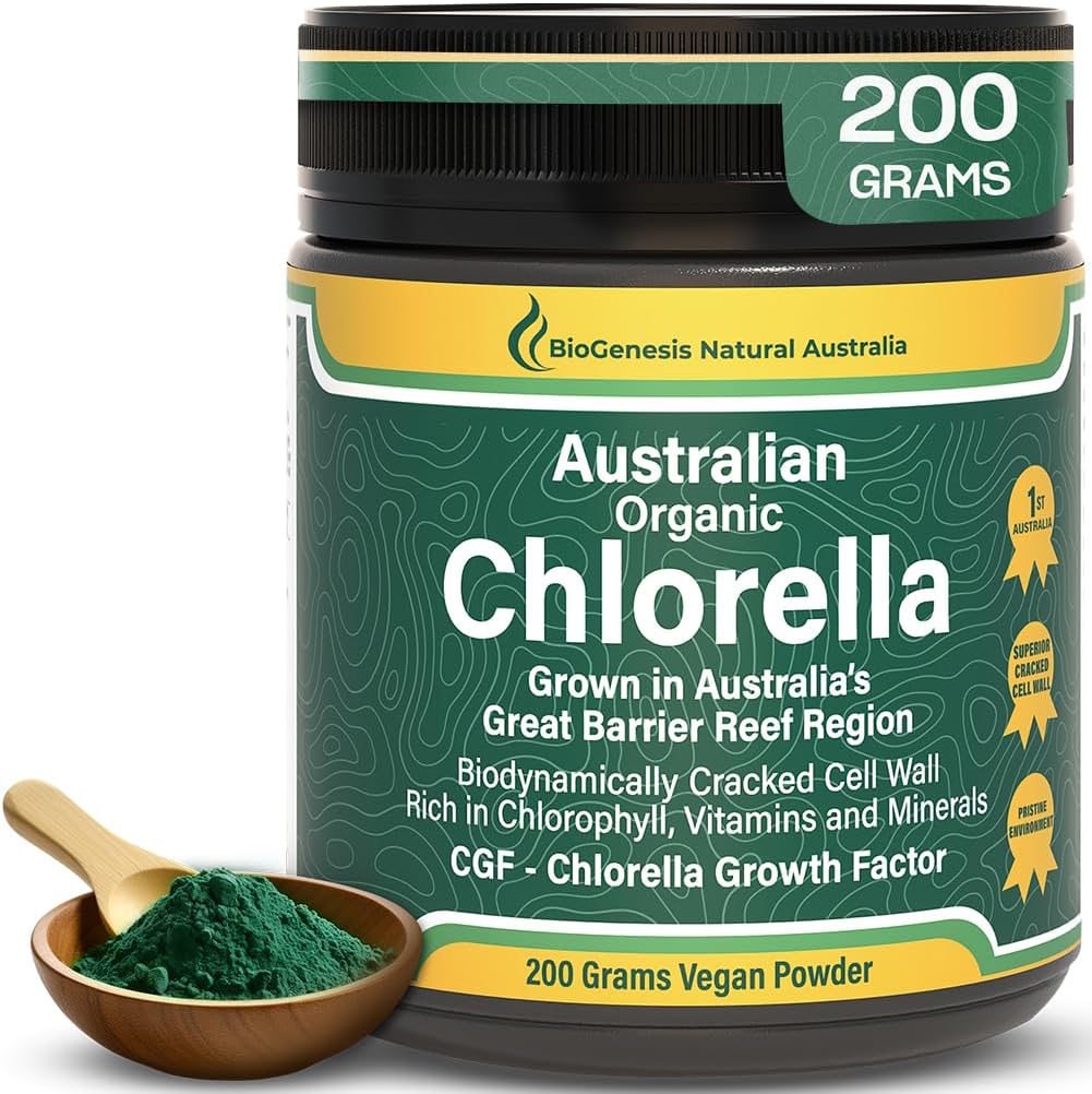 Biogenesis Organic Chlorella Powder - 200g | Australian Grown | BioDynamic Cracked Cell Wall | Rich in Chlorophyll, Vitamins & Minerals | Supports Energy & Immunity | Vegan Powder