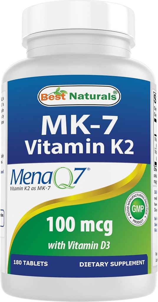 Najboljši naravni vitamin K2 (MK7) z D3 dodatnim zdravjem kosti in srca (5000 i.e. vitamina D3 & 100 μg vitamina K2 MK7), 180 tablet