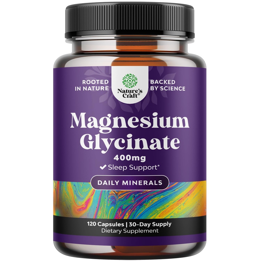 Pure Magnesium Glycinate Supplement 400mg Per Serving - Vegan High Absorption Chelated Magnesium Capsules for Women & Men with Elemental 400mg for Mood Sleep and Relaxation Support - 120 Count