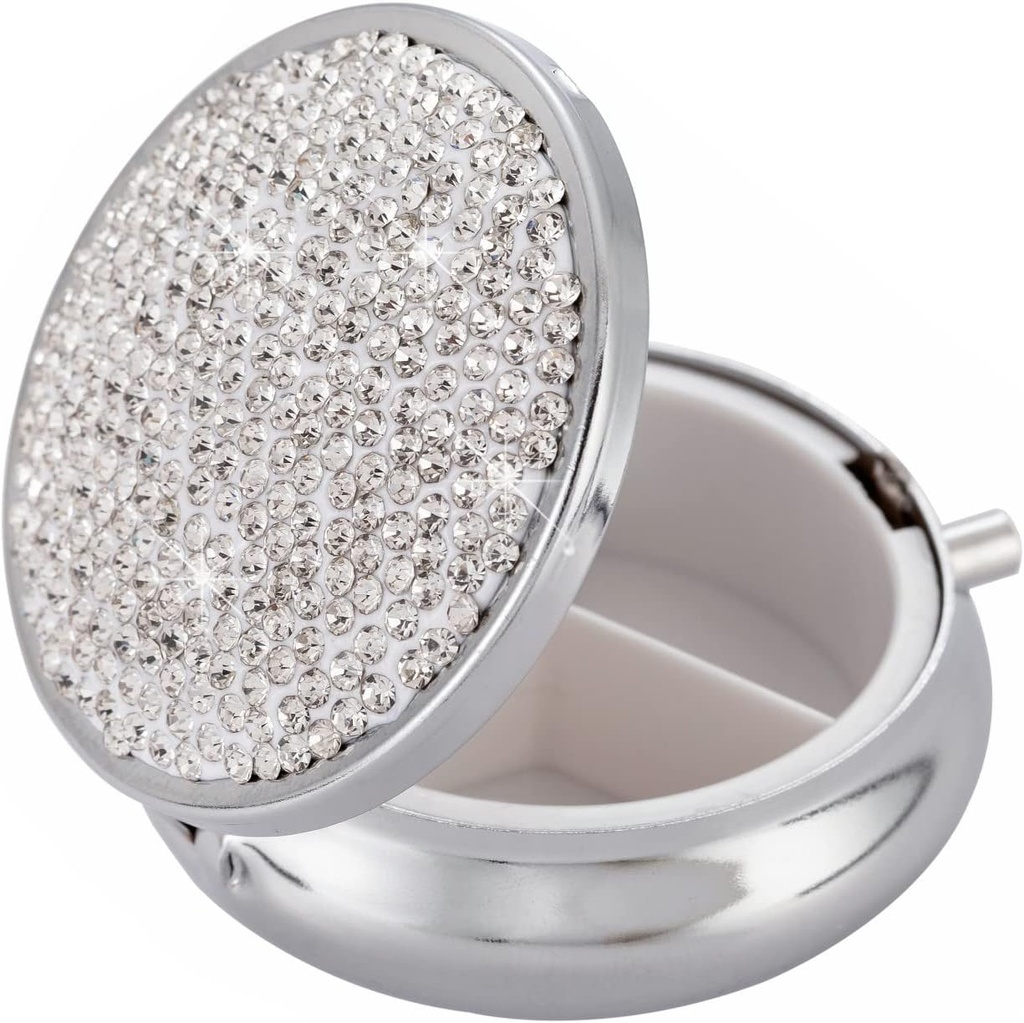 Lékařský organizátor Box Pocket Pharmacy Bling Travel Pill Pouzdro pro Purse Mini Pill Holder Pořadatel Malé Pill Kontejner pro vitamíny (Silver)