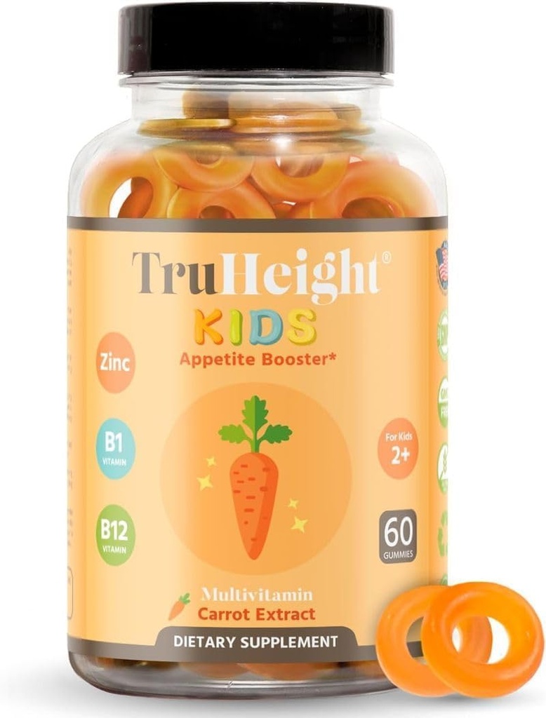TruHeight Kids Appetite Booster Gummies (Ages 2+) All Natural Toddler, Kids & Teens Appetite Stimulant pentru a mânca mai mult - Suplimente câștig în greutate - Vitamine pentru copii subponderali - Vitamina Picky Eater