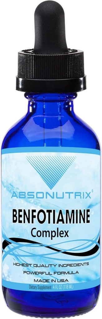 Absonutrix Benfotiamine Complex 300 mg, 4 Fl Oz Bottle, 200 Servings, High Bio availability, Potent Ingredients, Quick Absorptie, Cruelty-Free, Non-GMO, Third-Party Tested, GMP-Certified, Made in USA