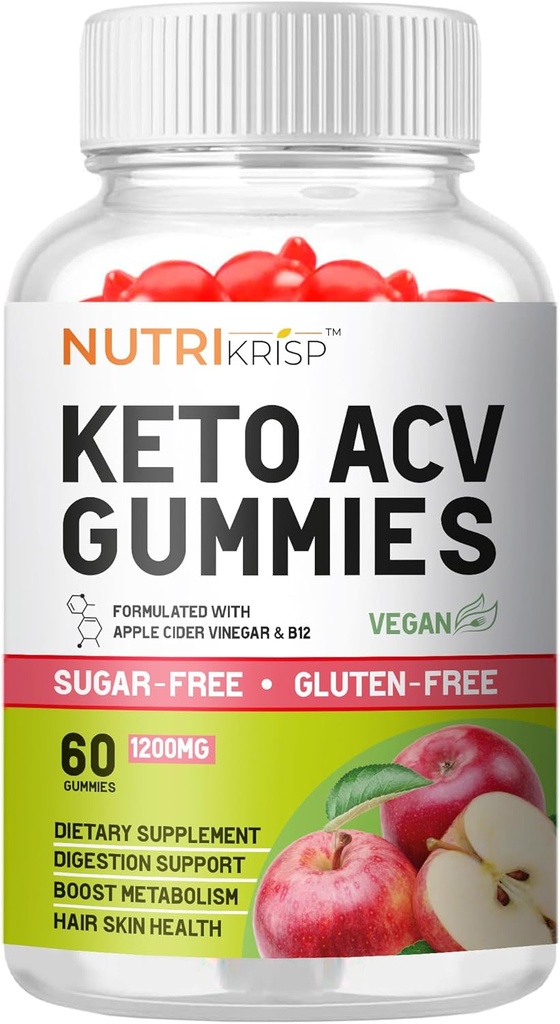 Keto ACV Gummy - Gluten senza zucchero Pro Active Super Aceto di sidro di mele Supplemento per le donne degli uomini - Support Digestion Hair Skin (1200MG)