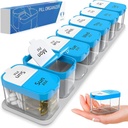 Extra Large Weekly Pill Organizer - XL Daily Pill Box - 7 Day Am Pm Pill Case Jumbo Pill Container for Suplemen Big Pil Holder Dua kali Hari Besar (Biru / Putih)