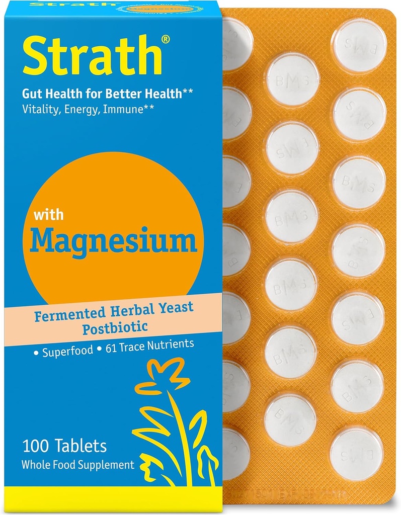 Strath com Magnésio Herbal Levedo Postbiótico 100 Tablets Suportes Imune Função , promove bem-estar , não OGM , sem glúten , açúcar livre , Vegan