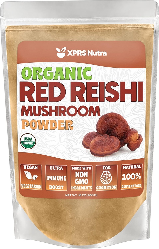 XPRS Nutra Organic Red Rayshi Mushi chamber - Primumi Remission for Codioction - Rayshi Mushrooms for Longuvity and evation (16 Ounce)