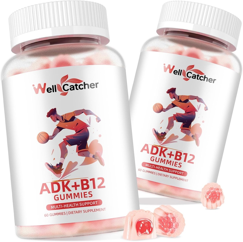 Vitamine ADK+B12 Gummies Supplementen: Vitamine D3 K2 (MK-7) met B12 voor mannen Vrouwen Kauwbare Vegan Multivitamine Ondersteuning Bone Brein Immune Skin Eye Heart Sugar Gratis Raspberry Smaak 2 Packs