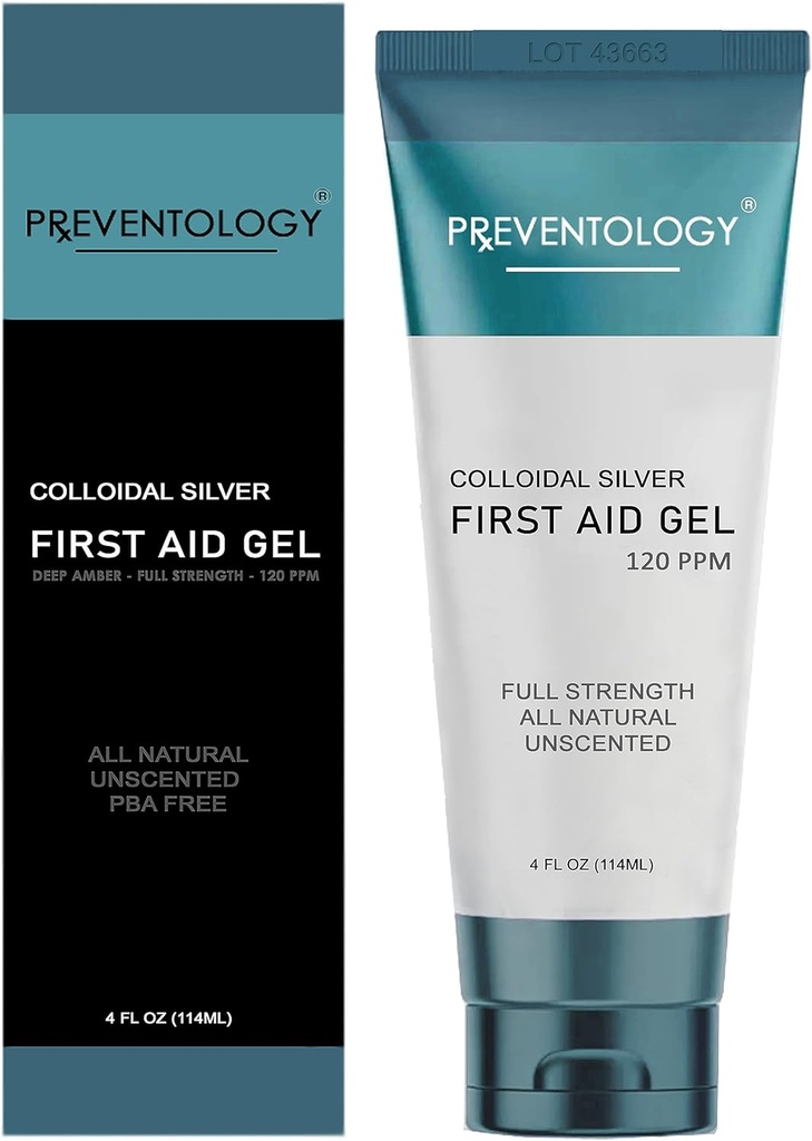 PREVENTOLOGY Colloidal Silver Gel - Full Strength Deep Amber 120 PPM for Maximum Efficacy - Use Topically as Required - pH Balanced — Unscented - 100% Natural - (4 oz)