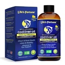 Life's Fortune Cod Liver Oil Liquid Organic Lemon Flavor (8 Oz) 1,000 mg Omega + Vitamin A, E & D3 - Supports Immune Health - 100% Fish Oil Supplement from Wild Ocean Cod-GMO Free