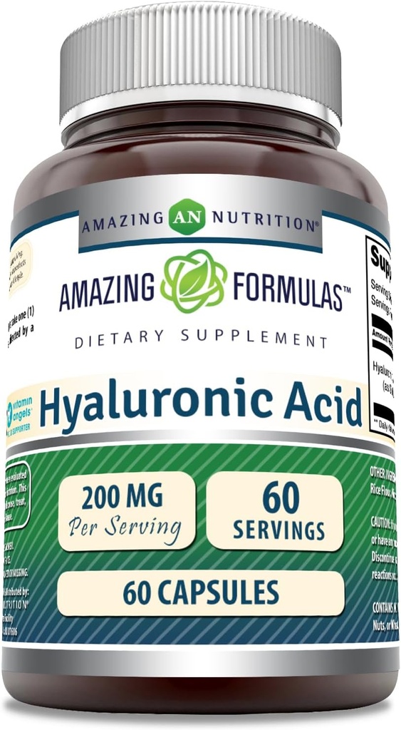 Amazing Formulas Hyaluronic Acid 200 Mg Per Serving Capsules supplement ) Non-GMO ) Gluten Free ) Made in USA (60 count)