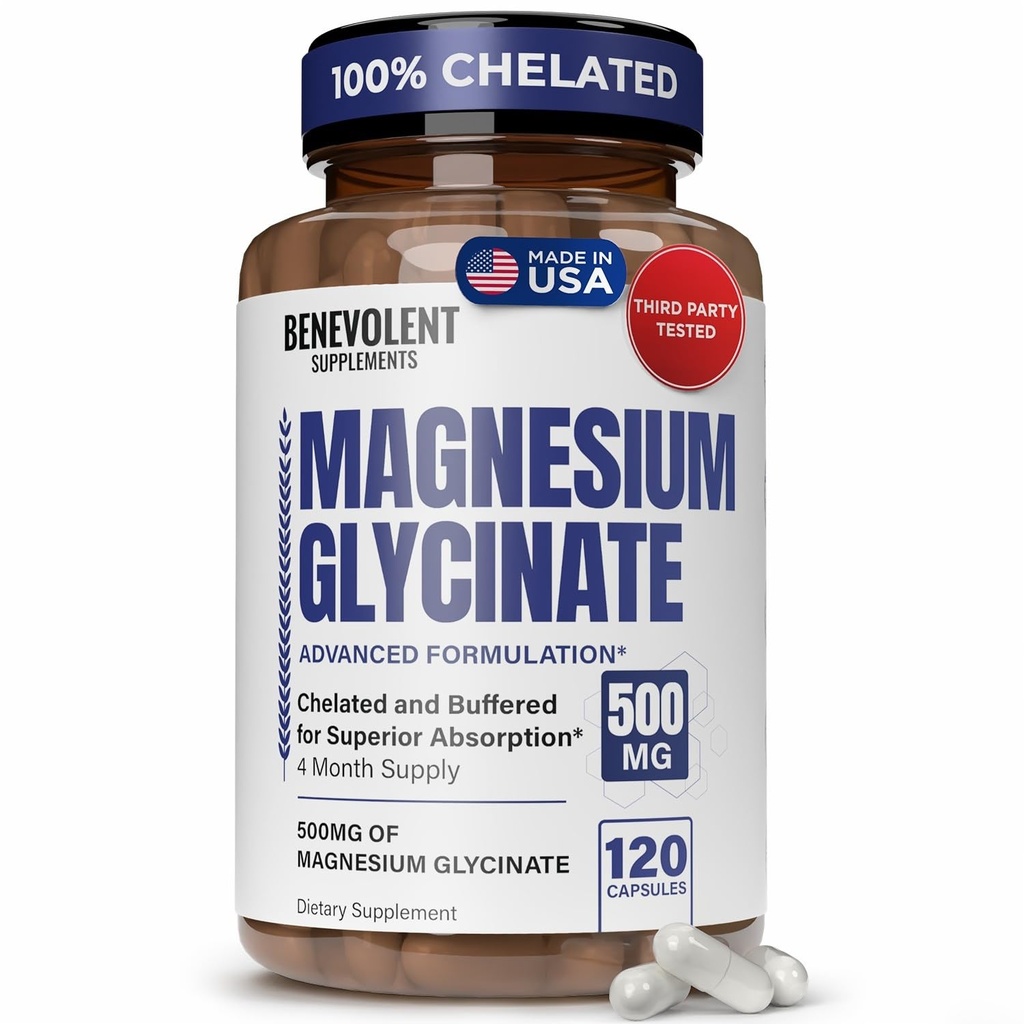 Premium Magnesium Capsules 500mg, High Absorption Formula Chelated Buffered Citrate to Support Digestion, Bone, Sleep & Muscle Health – Magnesium Glycinate - 120 Capsules