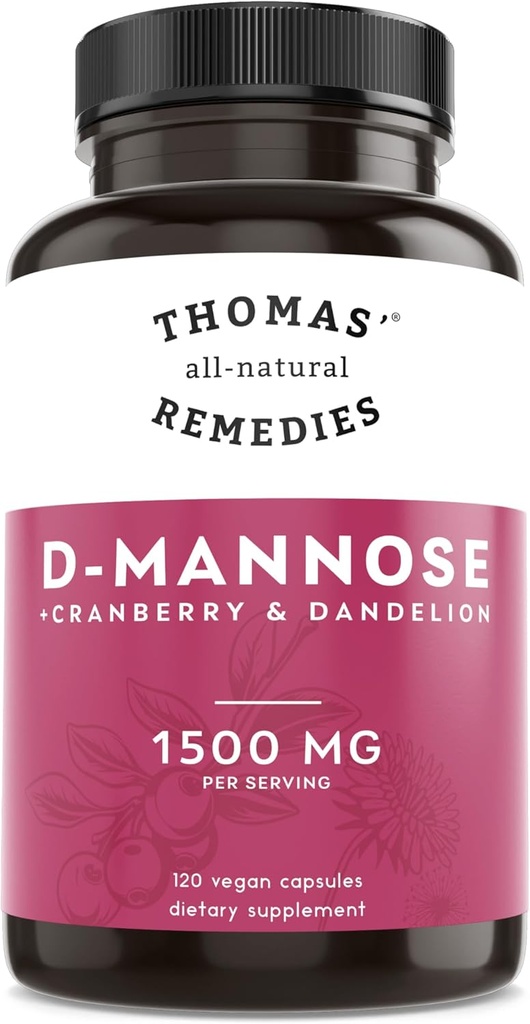 Thomas' all-natural Remedies D-mannose 1200mg - con Mirtillo e Dandelion - Tratto urinario naturale e UTI Health Support - Migliori capsule dmannose - NO fillers, All-Natural, Vegan - 120 Capsule