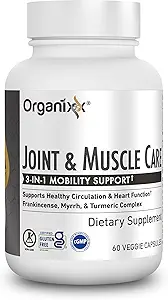 Organixx Joint & Muscle Care Organic Turmeric Supplement, 3-in-1 Frankincense, Turmeric and Myrrh Joint Health & Joint Support Supplement Body Care Capsules, Supports Swelling, Tension, 60 Capsules