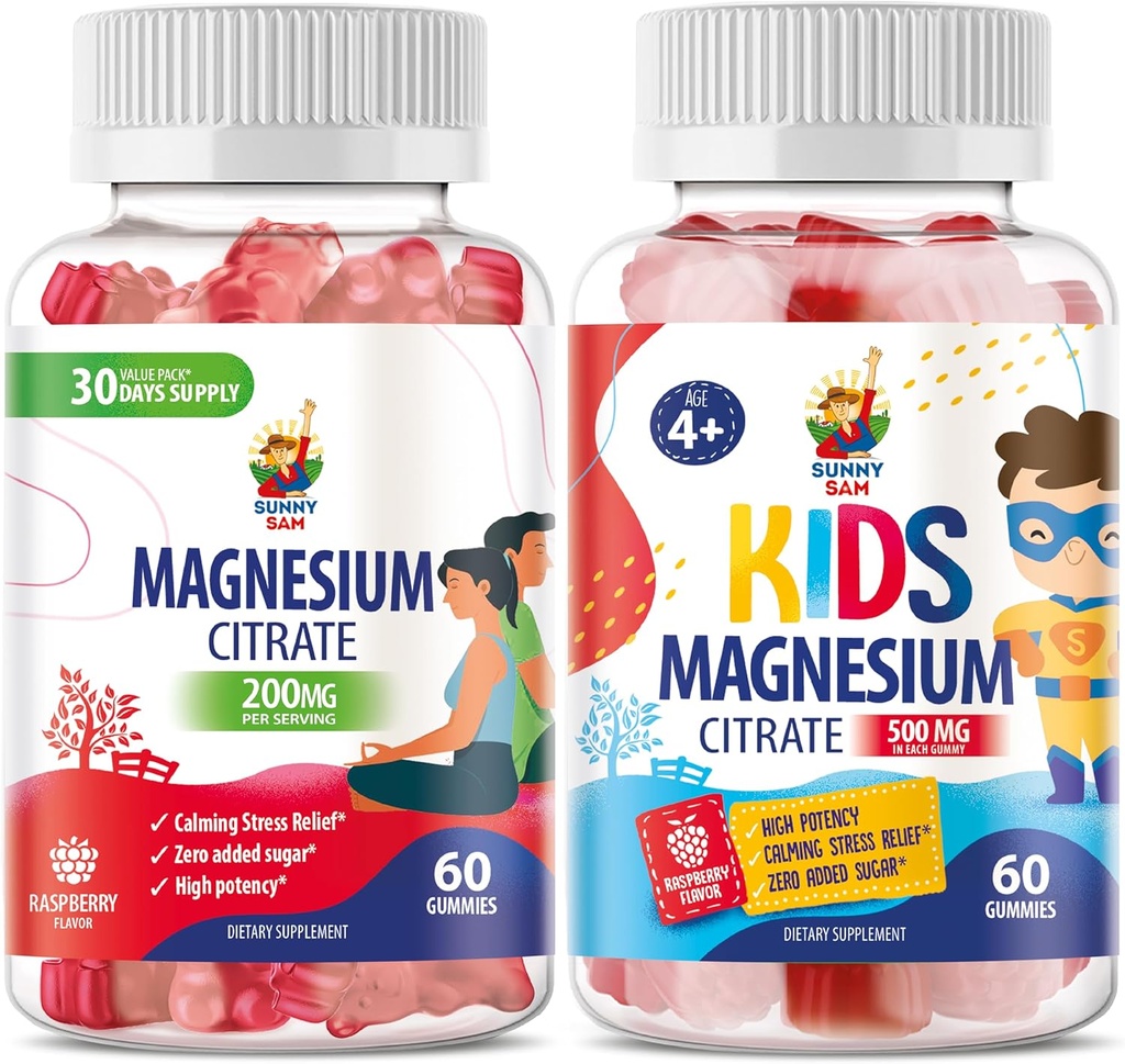 Gommies de magnésium pour les enfants et les adultes - 500mg - Calme Magnésium Chews - Magnésium Citrate Supplément à croquer pour le soutien de l'humeur et des muscles