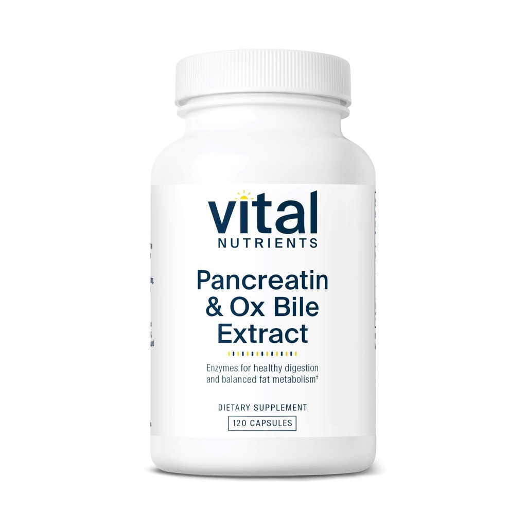 Vital Nutrients Pancreatin & Ox Bile Extract 500mg - Natural Digestive Enzymes for Women & Men - Supports Digestion of Protein, Fat, and Carbohydrates*- Gluten, Dairy & Soy Free - 120 Capsules